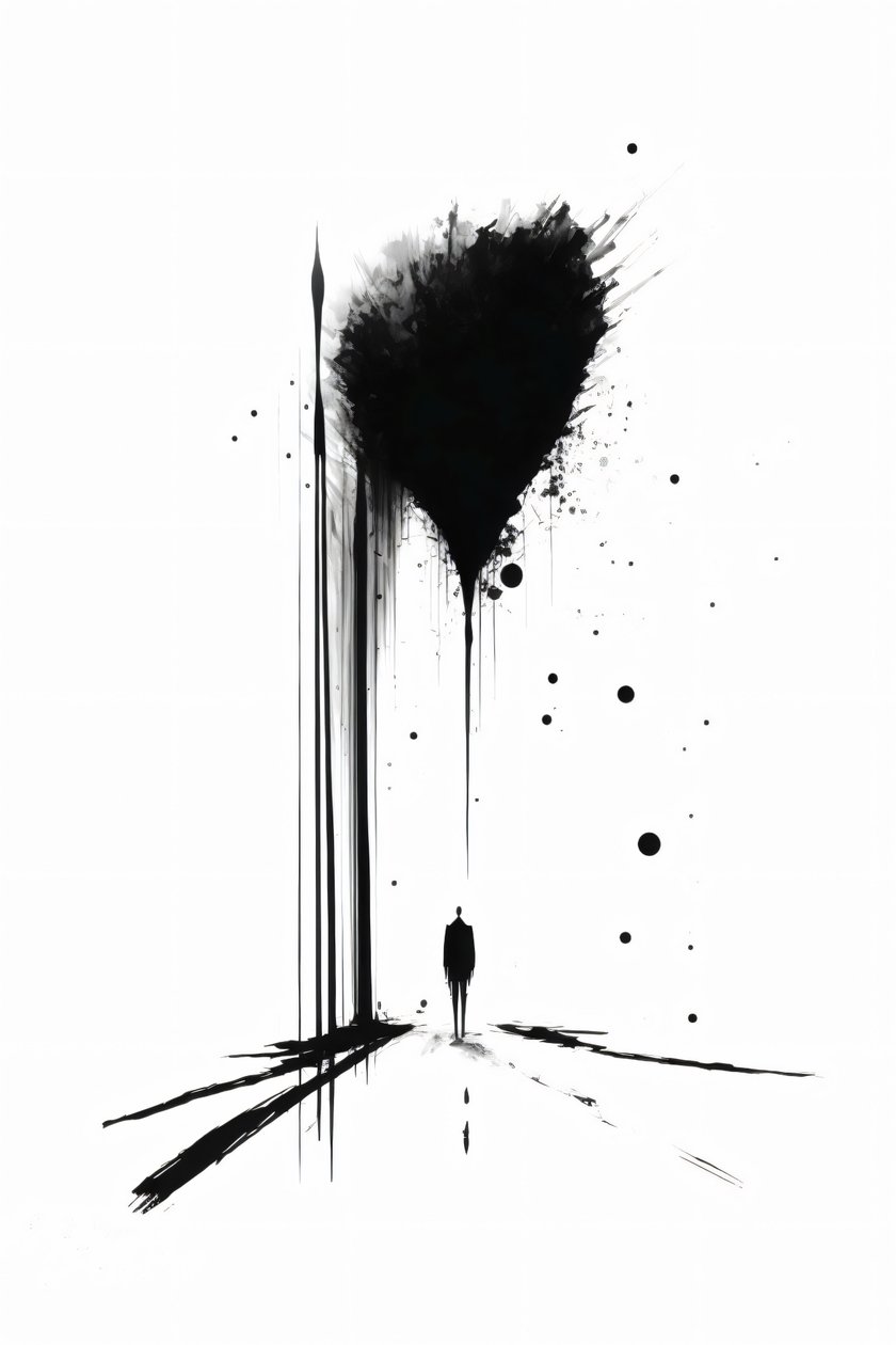Absztrakt fekete-fehér konceptuális művészet Silhouette of Solitude, vászon művészeti nyomatok alkotó: F. Abderrahim
