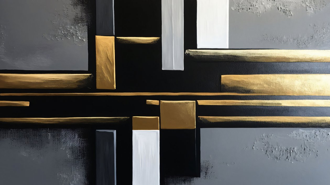 Fekete és arany színű Modern Art Terápia festmény, nagy vászon nyomatok alkotó: F. Abderrahim
