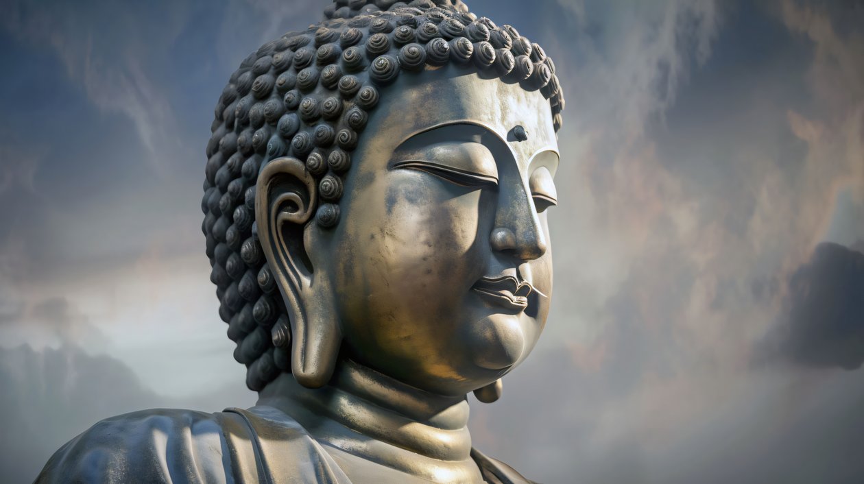 Buddha portré békés meditációban ülve, keretes vászon print on demand alkotó: F. Abderrahim
