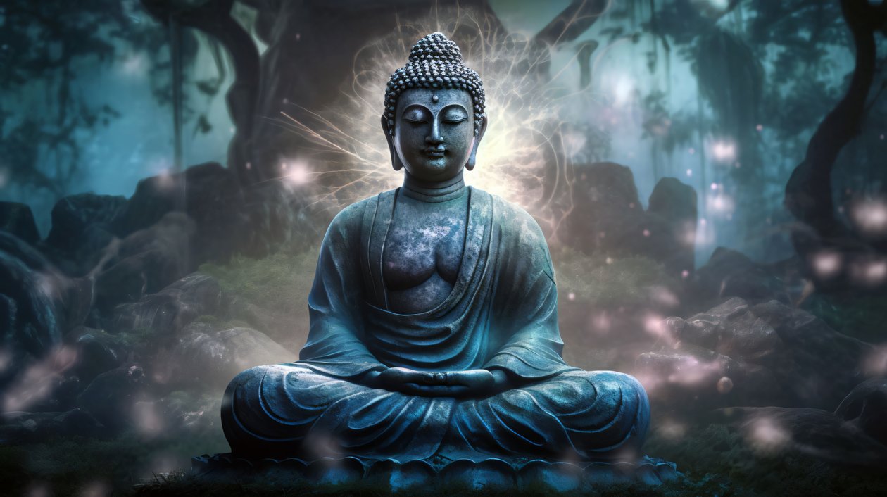 Buddha ül békés meditációban, spirituális buddhista vászon, keretes fali művészeti nyomatok alkotó: F. Abderrahim