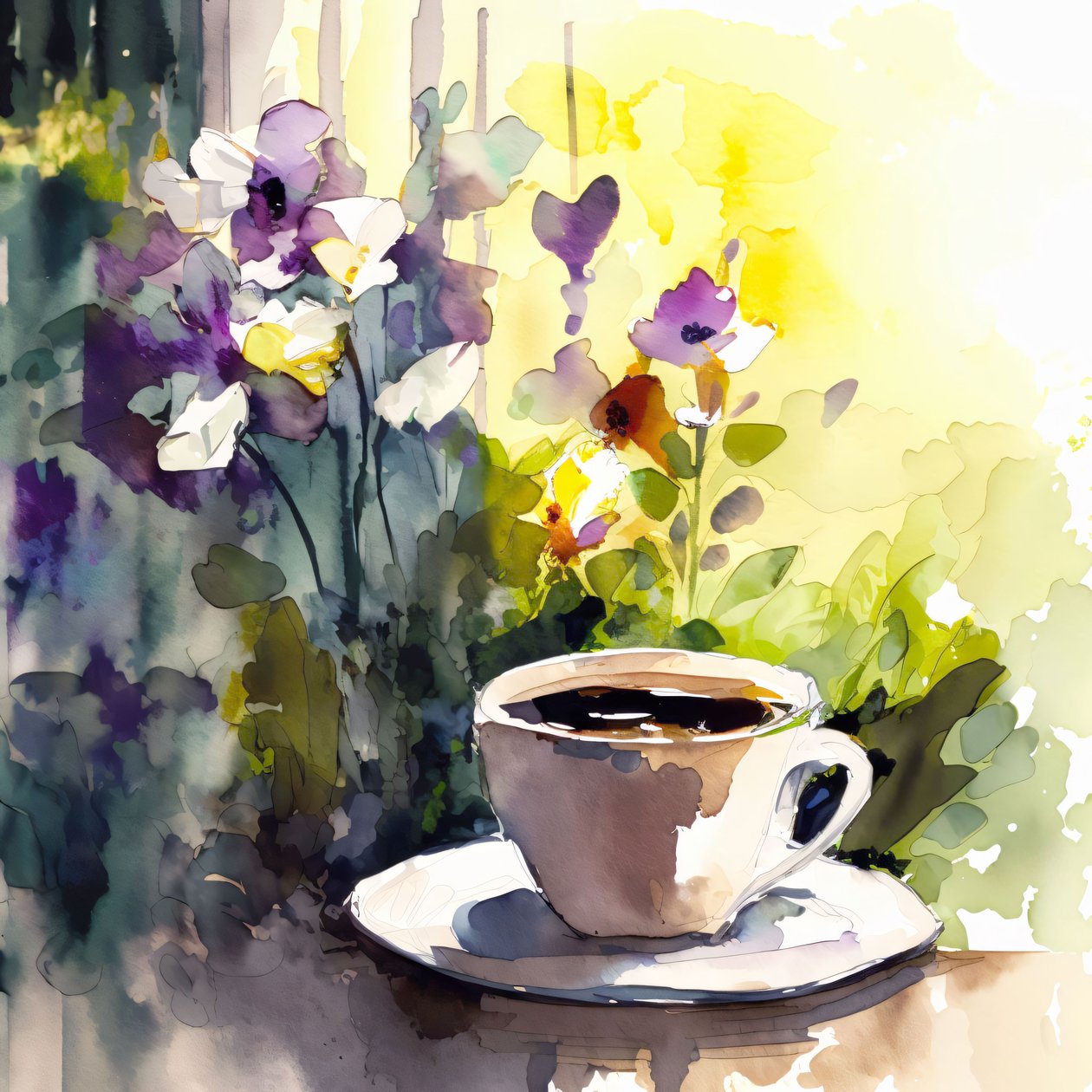Akvarell Coffee Cup absztrakt festmény Kortárs wall art nyomatok igény szerint alkotó: F. Abderrahim