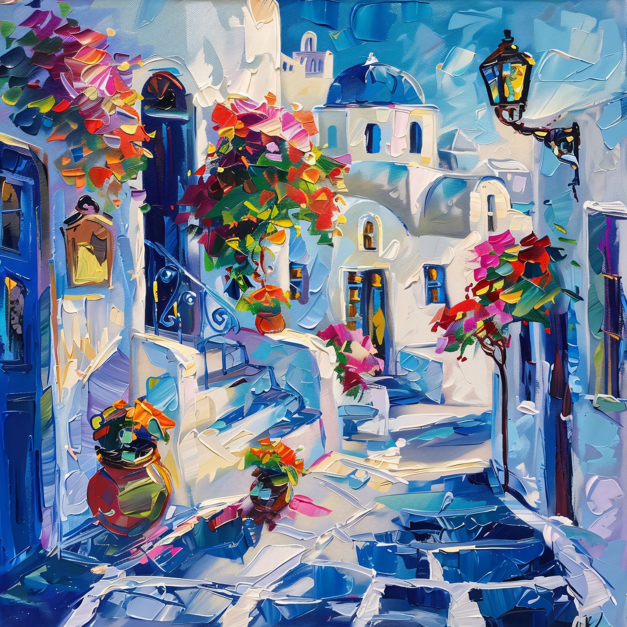 Thira gyönyörű utcai lámpákkal, Custom frame Wall Art alkotó: F. Abderrahim