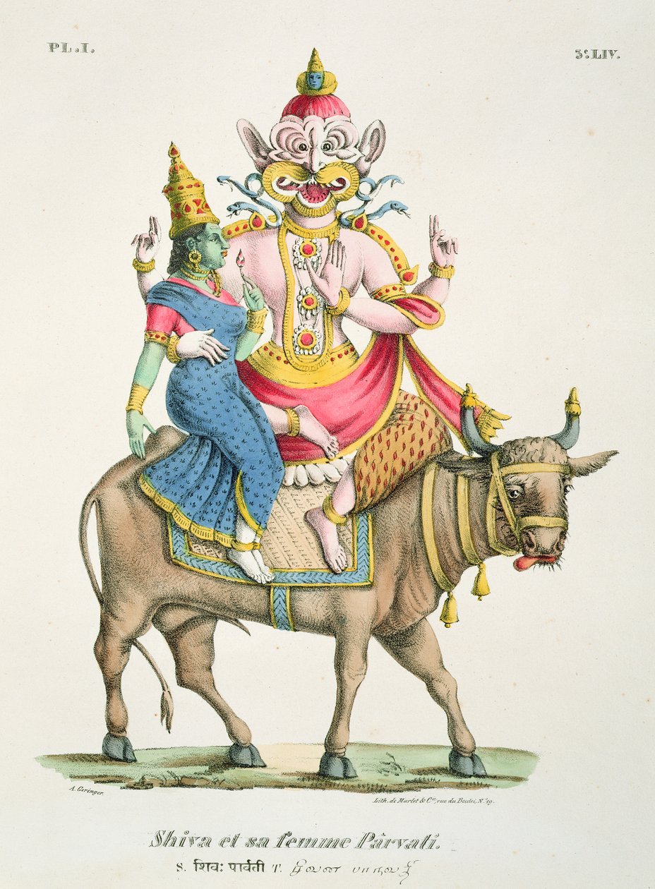 Shiva és Parvati, metszett de Marlet alkotó: A. Geringer
