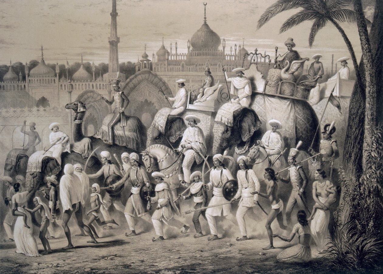 Lucknow, a fő utca a „Voyages in India” című filmből, 1859 alkotó: A. Soltykoff