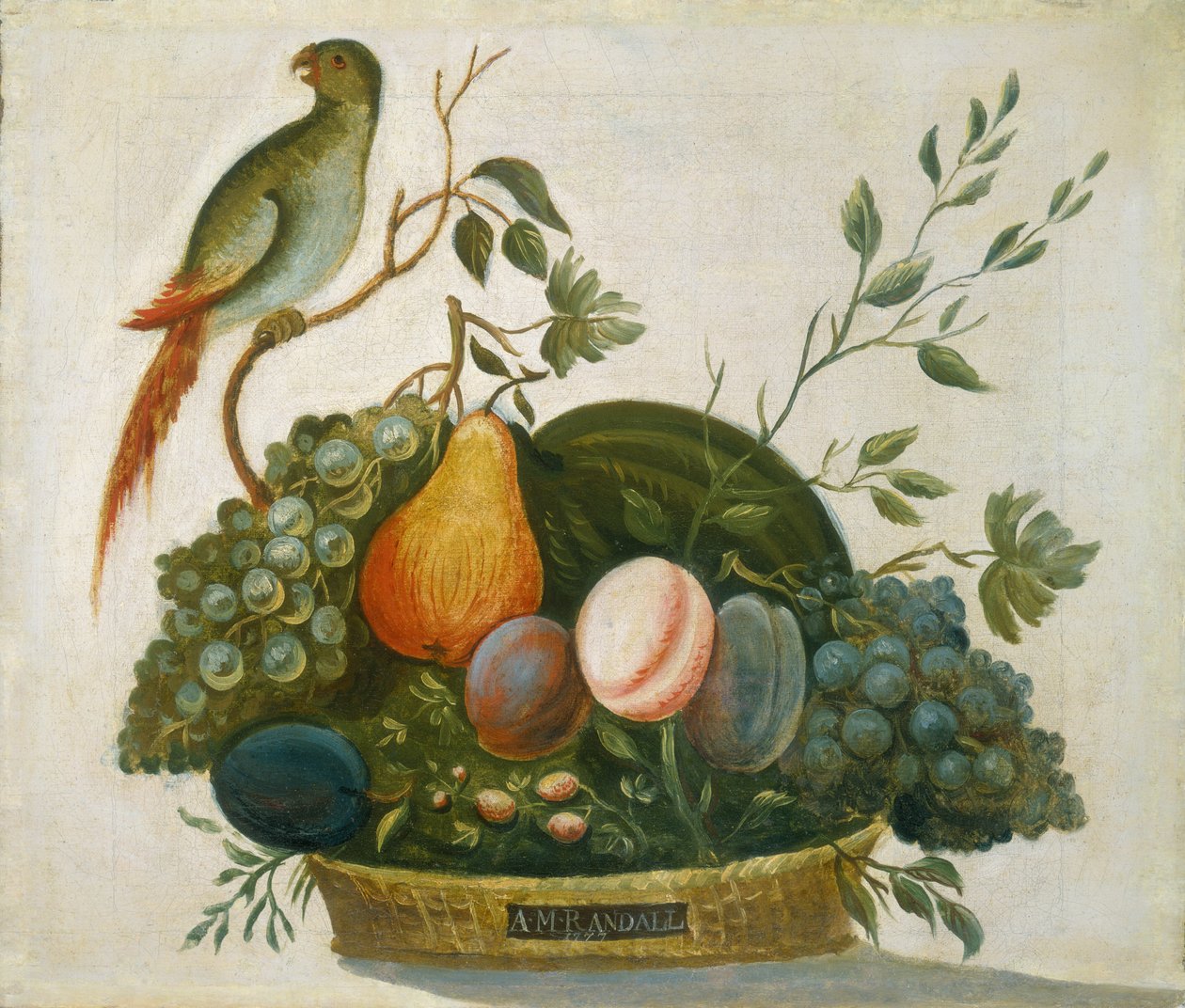 Gyümölcskosár papagájjal, 1777. alkotó: A.M. Randall