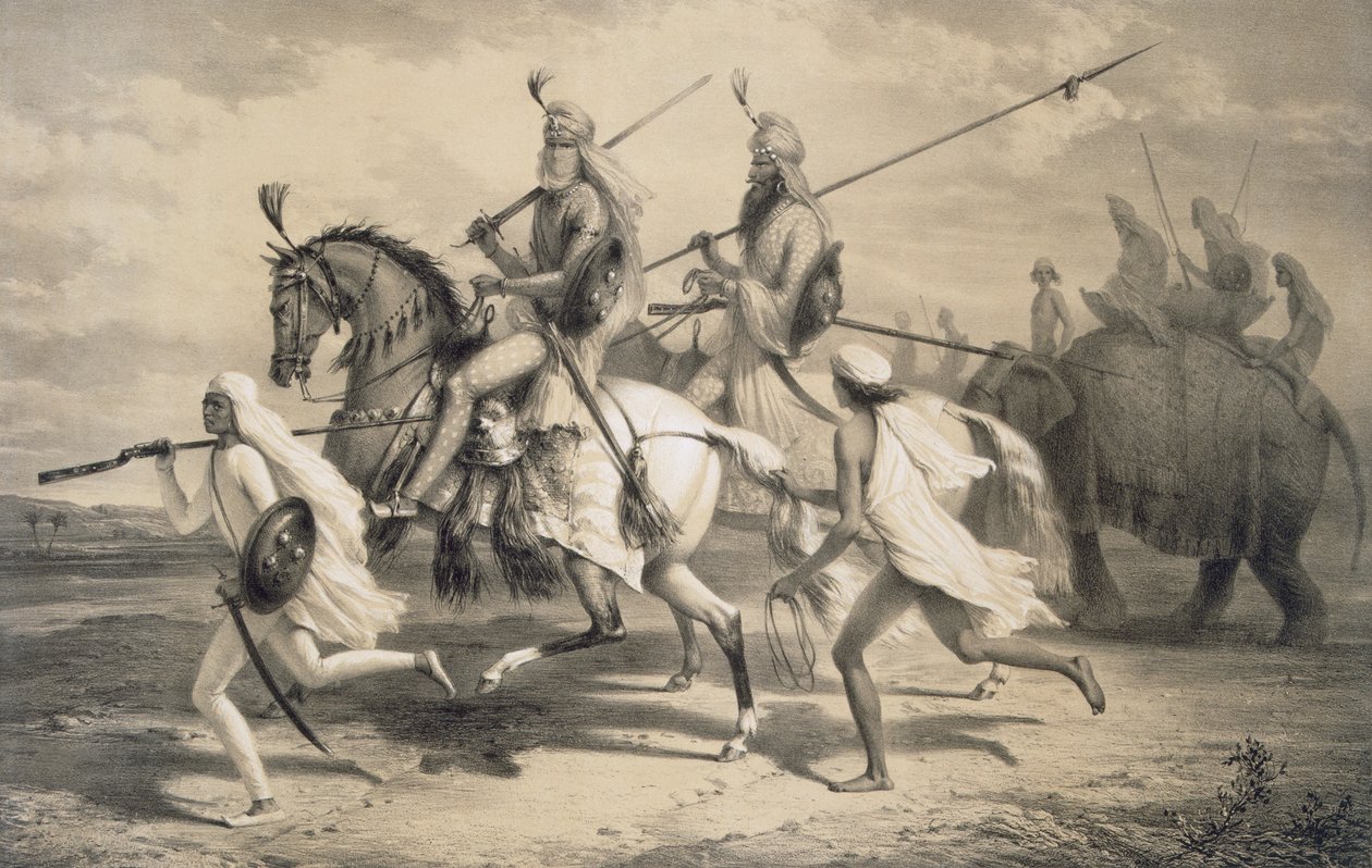 Vadászatra induló szikh törzsfőnökök, 1858. alkotó: A. Soltykoff