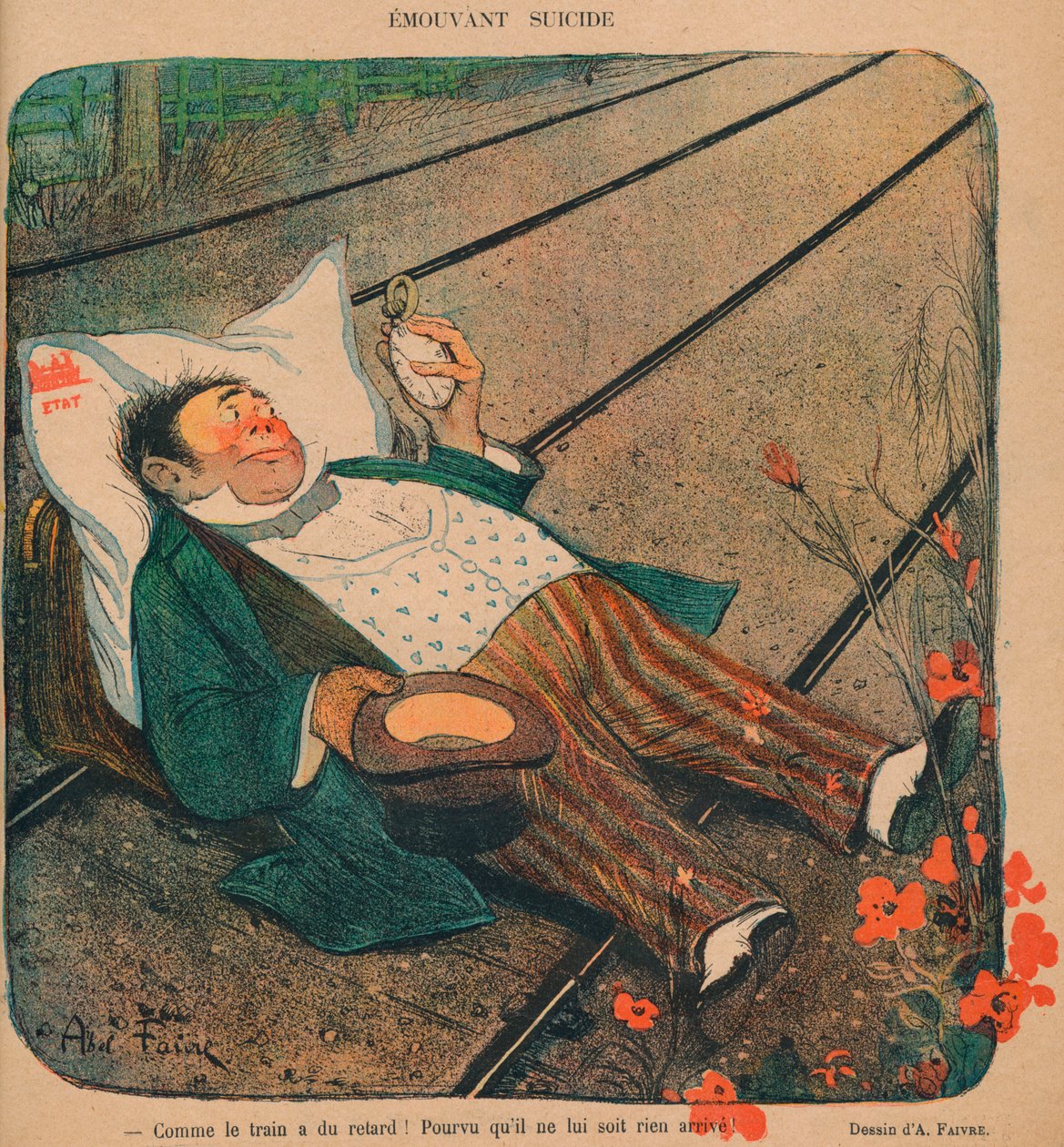 „Mozgó öngyilkosság”, 1899. alkotó: Abel Faivre