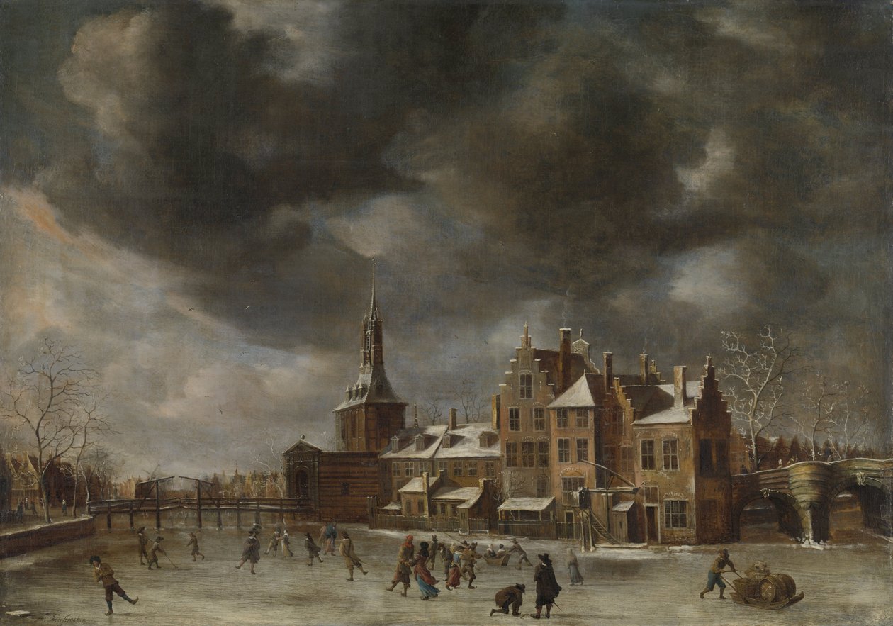 A Blauwpoort Leidenben télen alkotó: Jan Abrahamsz. Beerstraten