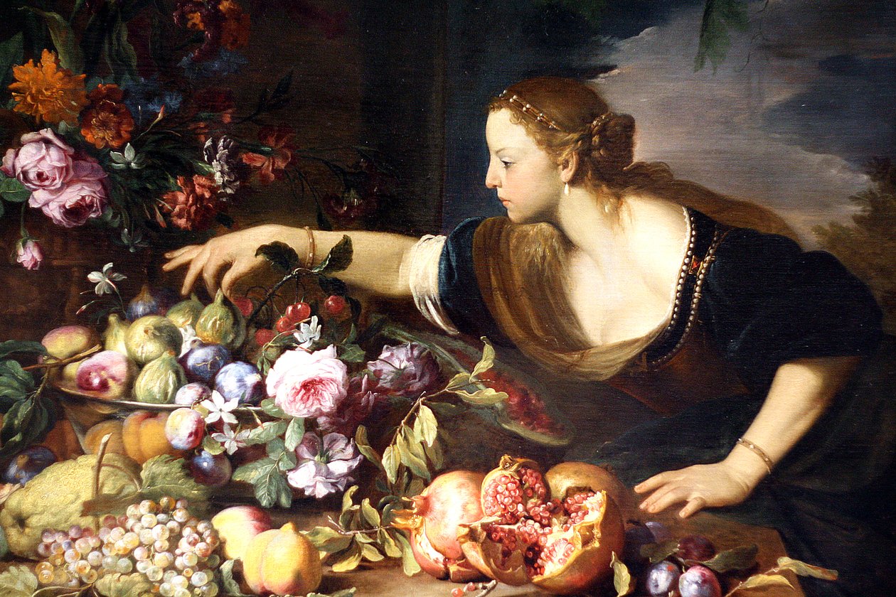 Gyümölcsöt ragadó nő alkotó: Abraham Brueghel