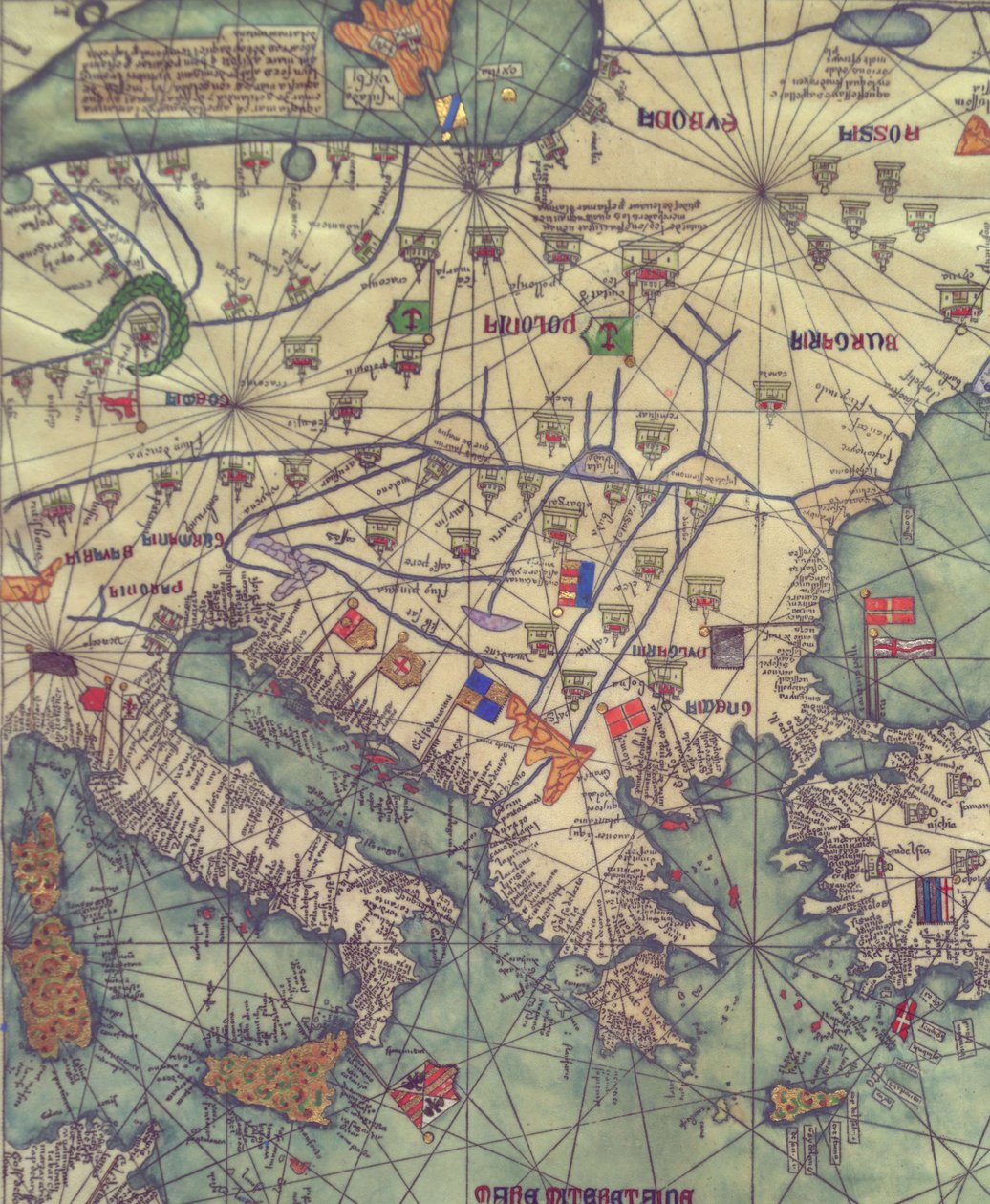 Kelet -Európa térképe, kilátás délről. Katalán atlasz. alkotó: Abraham Cresques