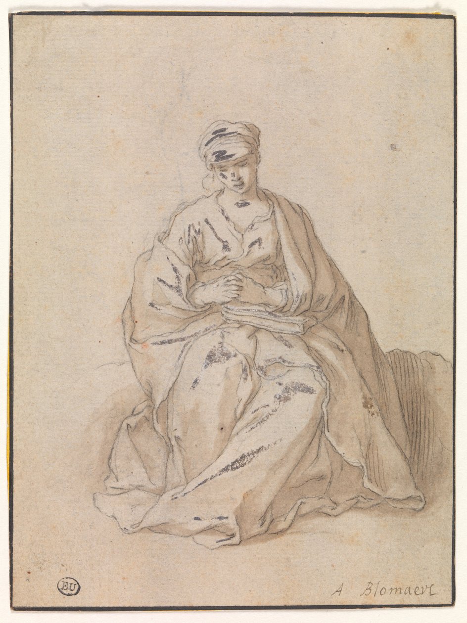 Maria, ül egy könyvvel alkotó: Abraham Bloemaert