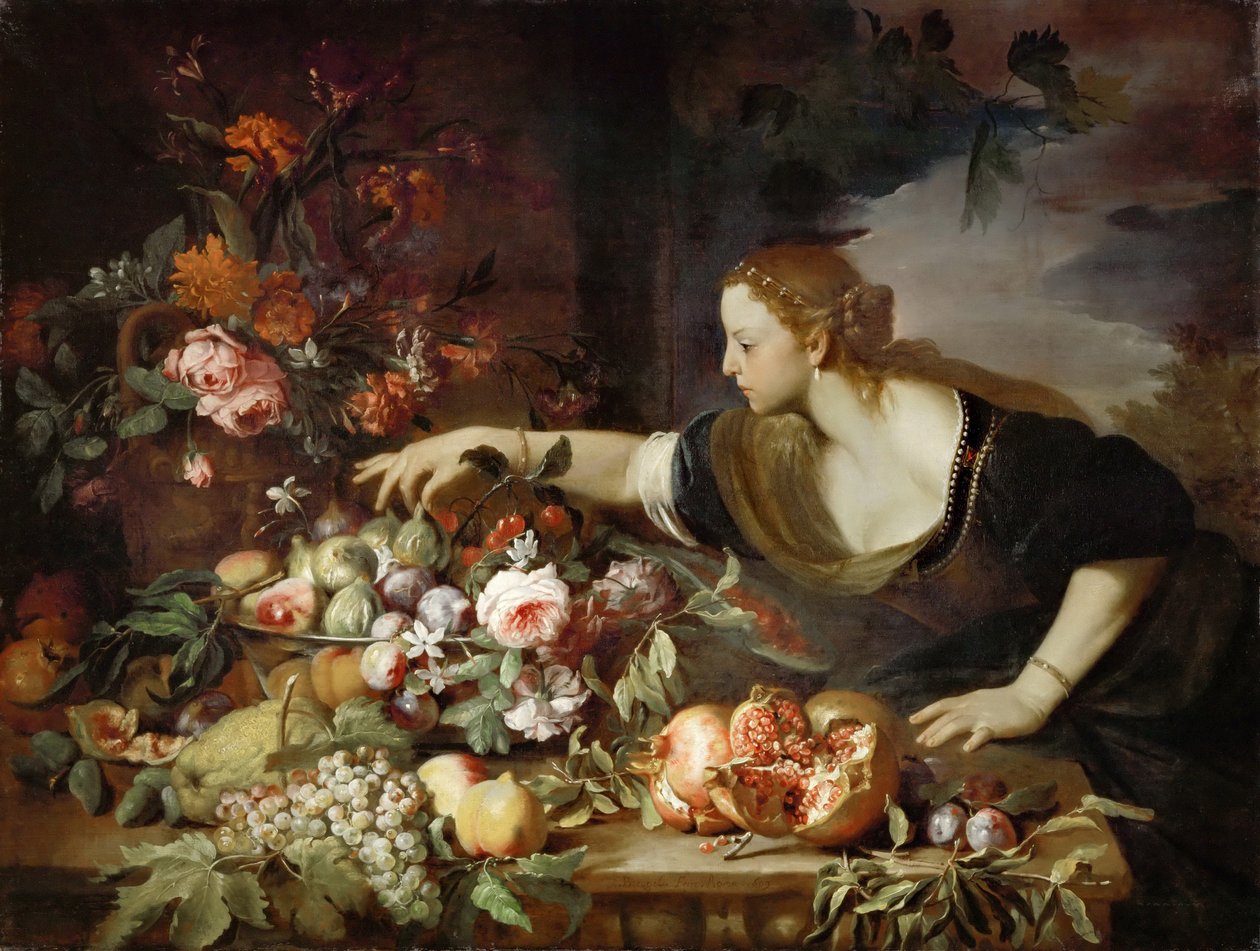 Nő vesz gyümölcsöt alkotó: Abraham Brueghel