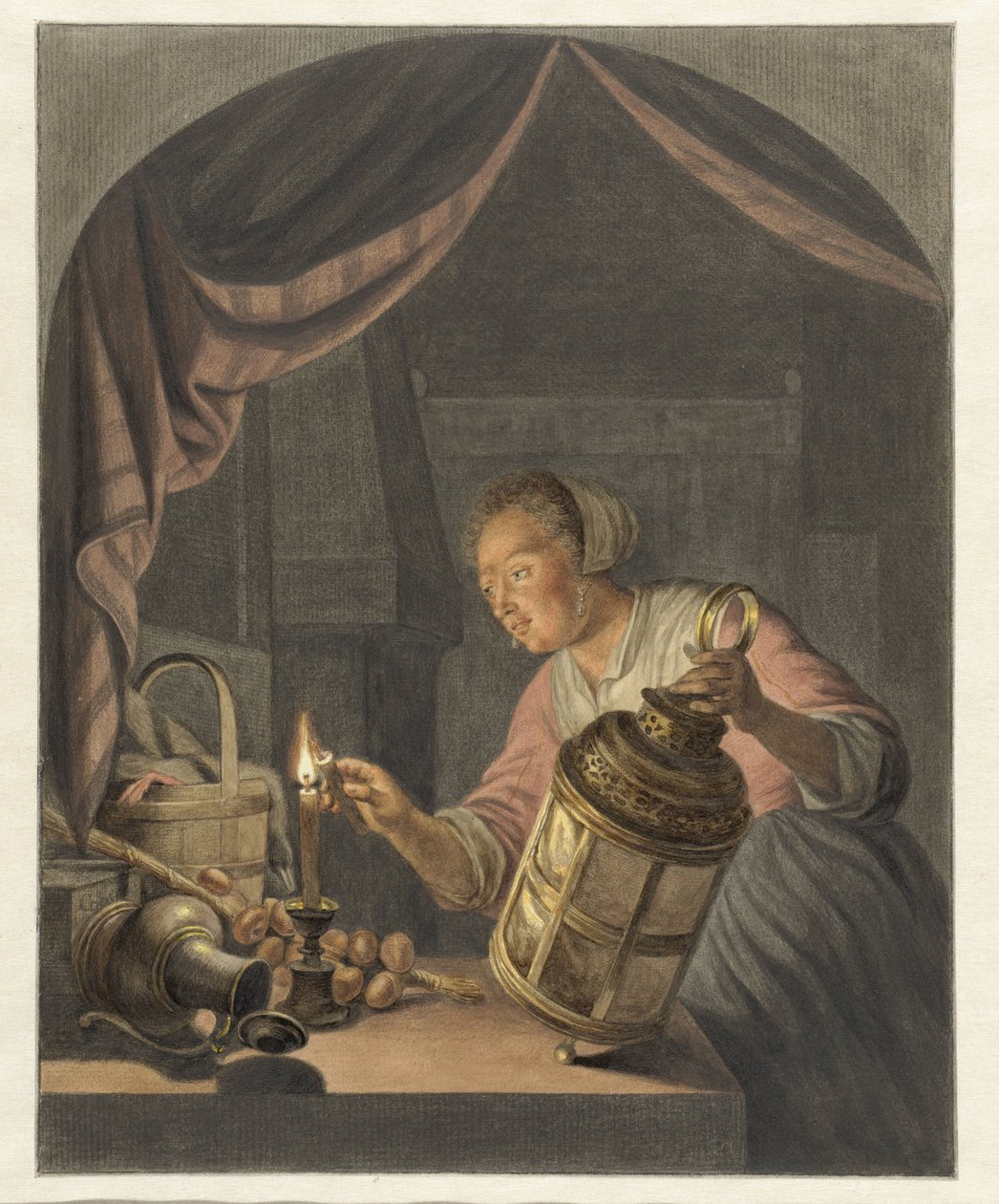 Lány lámpát gyújt alkotó: Abraham Delfos