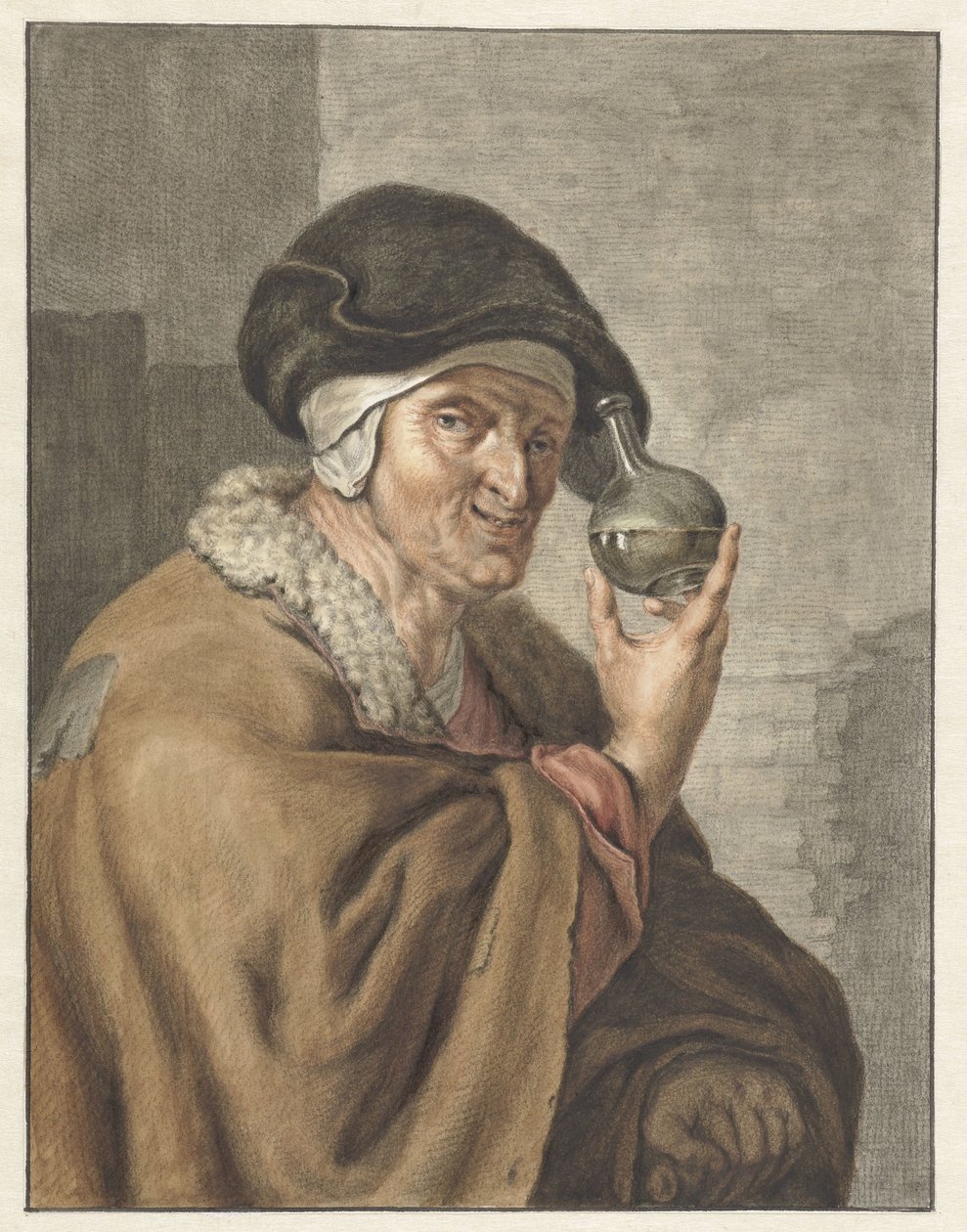 Idős nő egy vizeletpohárral alkotó: Abraham Delfos