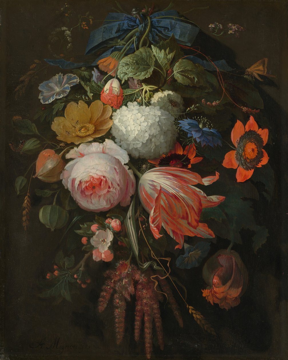 Egy függő virágcsokor alkotó: Abraham Mignon