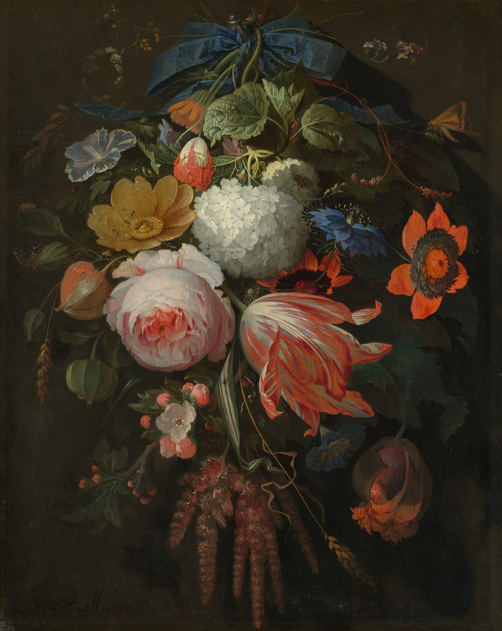 Egy függő virágcsokor, valószínűleg 16651670. alkotó: Abraham Mignon