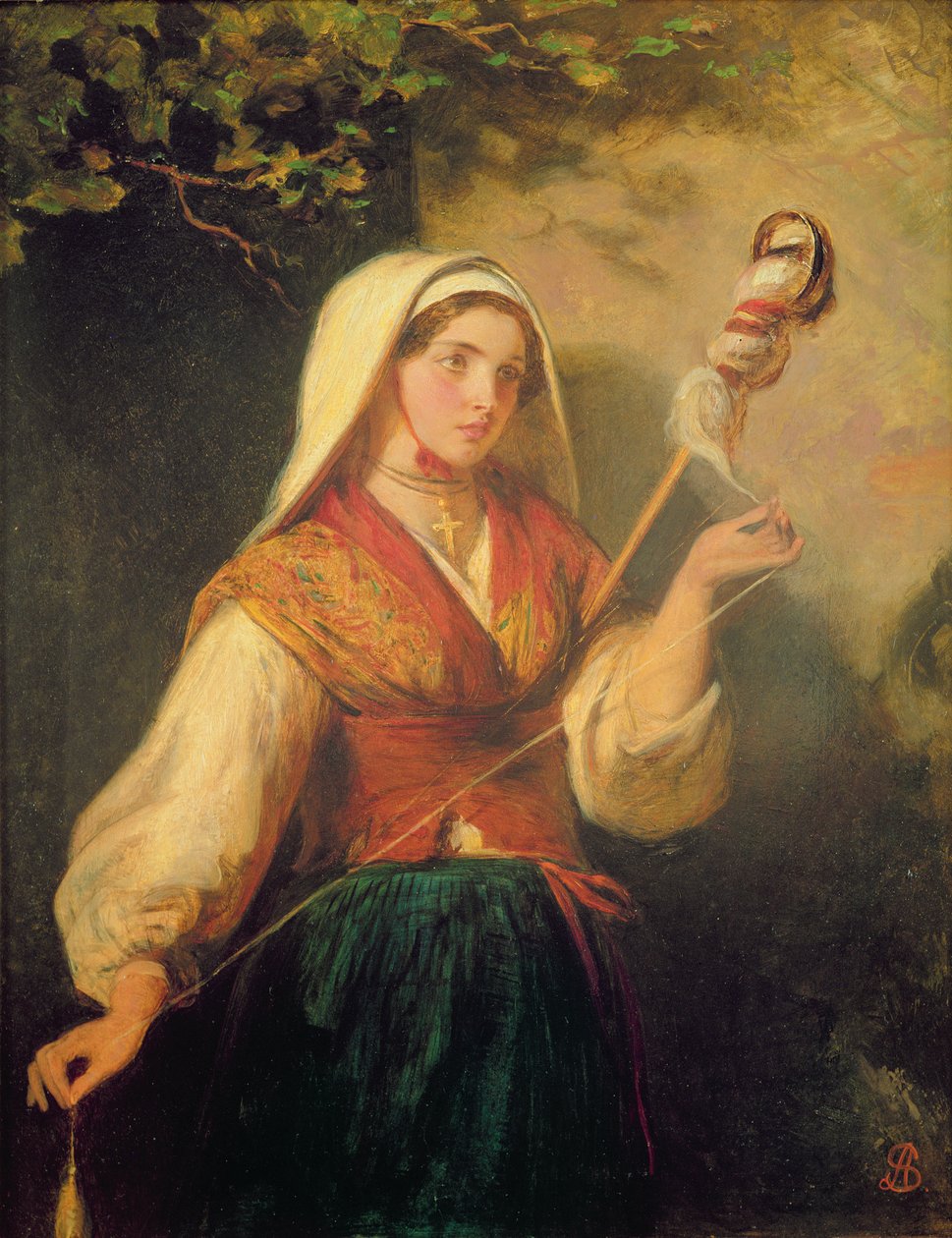 Fiatal nő fonó gyapjú alkotó: Abraham Solomon
