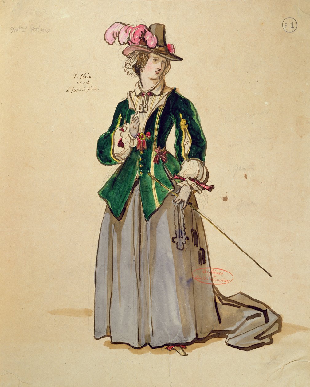 Dona Elvire jelmezterve Moliere (1622-73) "Don Juan" című művének 1847-es előadásához a Comedie Francaise-ben (toll és tinta és wc papírra). alkotó: Achille Devéria