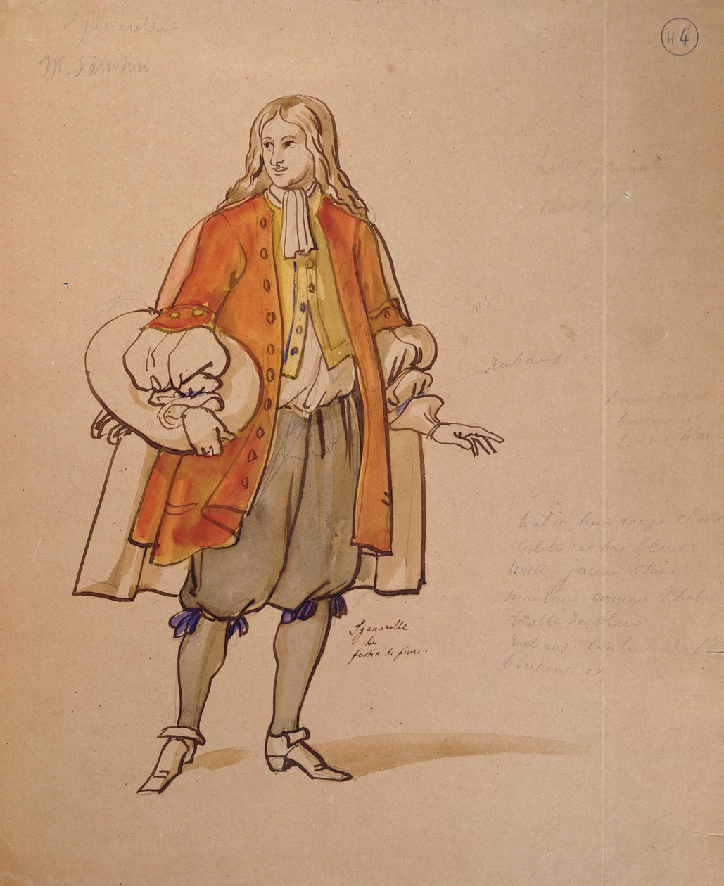 Moliere (1622-73) 1847-es produkciójának jelmezterve a Comedie Francaise-ban (toll, tinta és WC papíron) alkotó: Achille Devéria