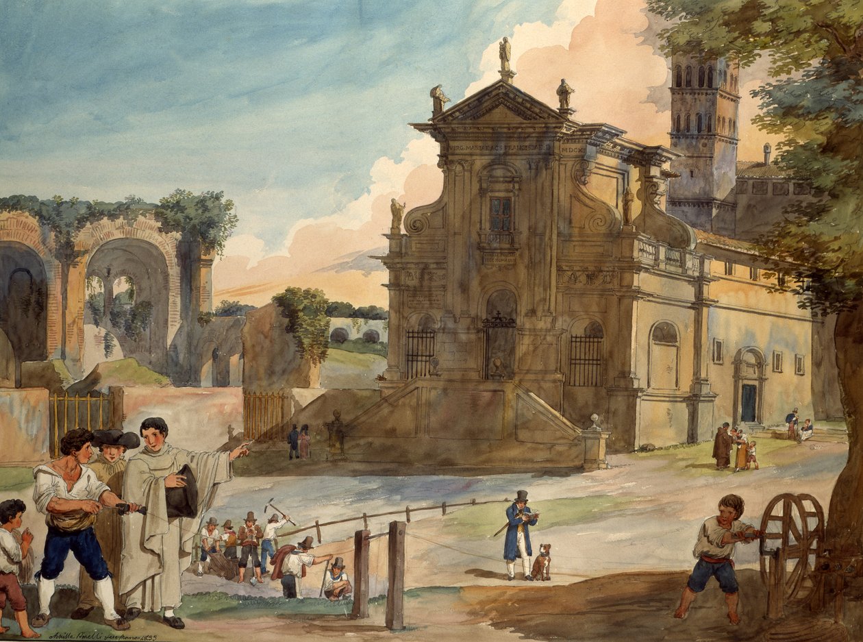 A Gyógyíthatatlanok Szent Jakab-templomának homlokzata, 1833 alkotó: Achille Pinelli