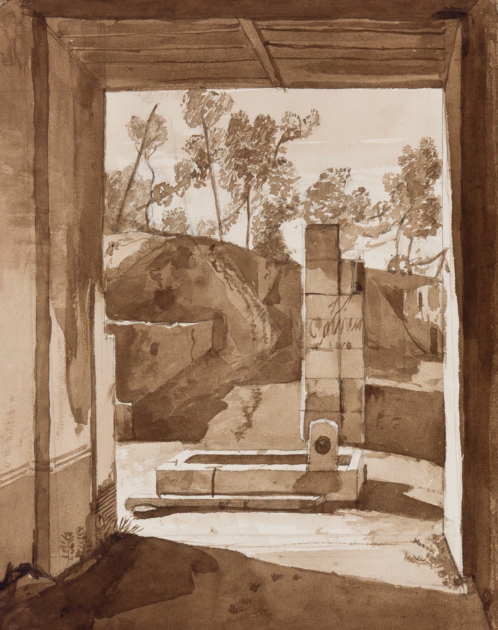 Pompei, egy Borbone-pupillával (ceruza és szépia mosás papíron) alkotó: Achille Vianelli