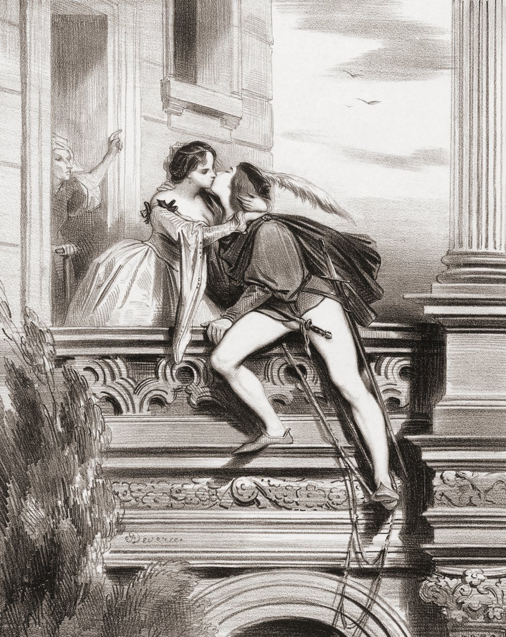 Romeo and Juliet. Balcony scene. (print) alkotó: Achille (after) Deveria