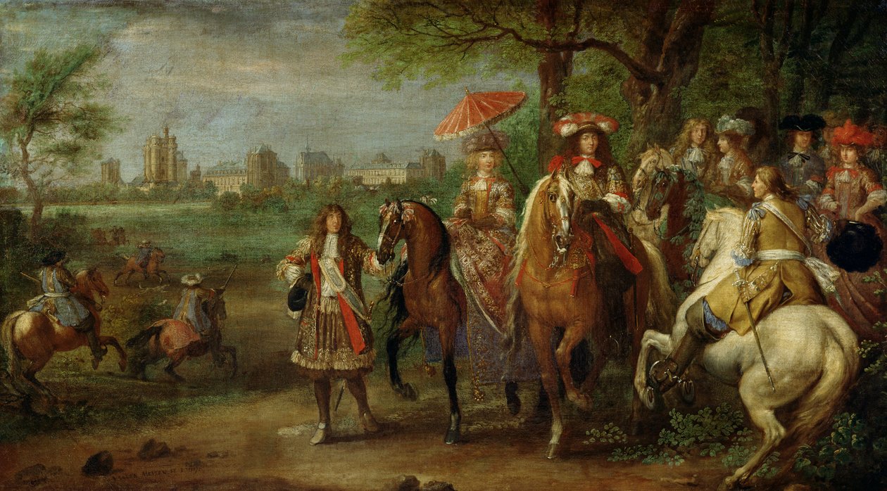 Kilátás a Vincennes-kastélyra XIV. Lajossal (1638-1715) és Mária Teréziával (1638-83) Ausztriával, 1669 alkotó: Adam Frans van der Meulen