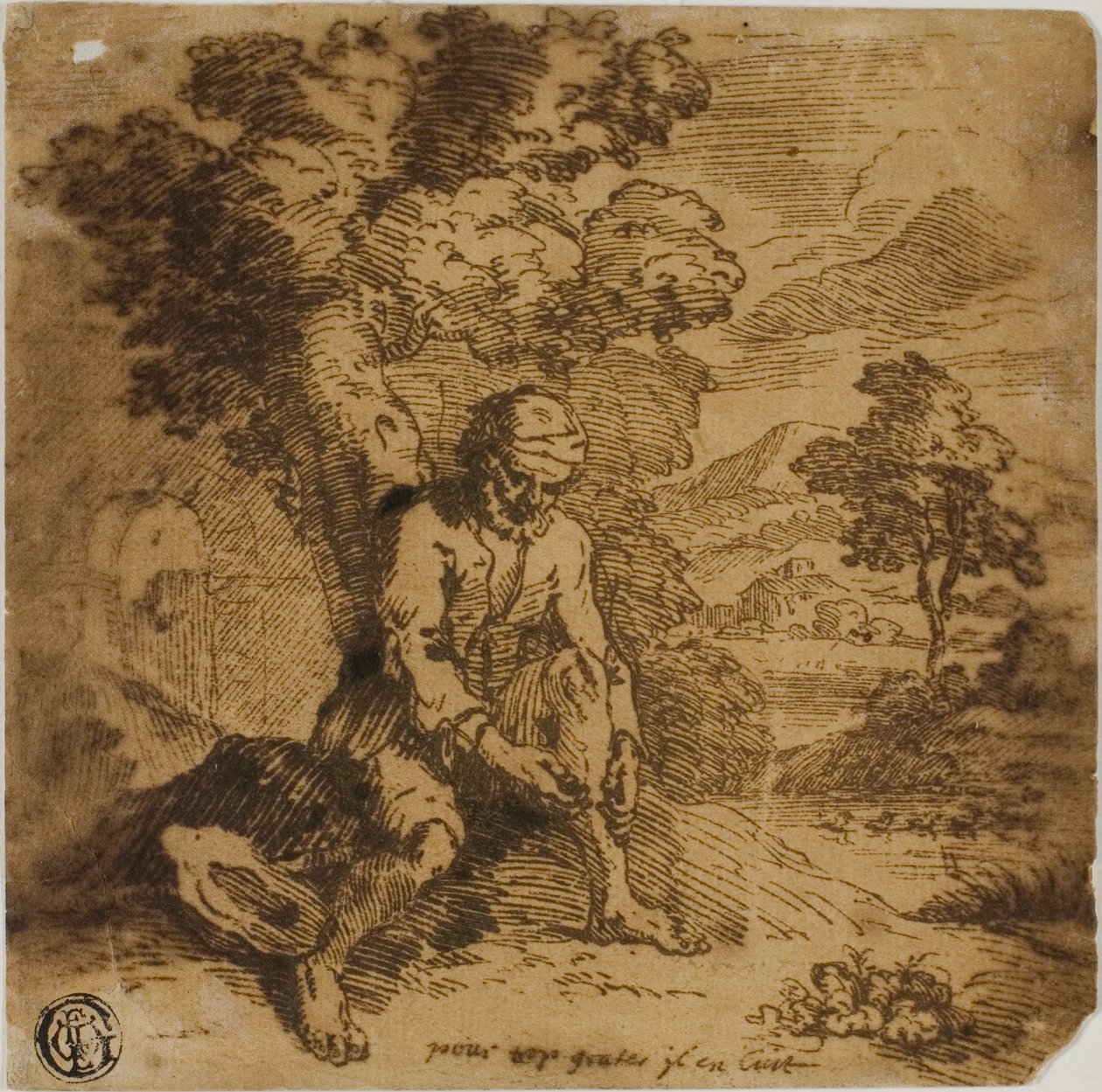 Ülő férfi vakarja a lábát alkotó: Adam Elsheimer