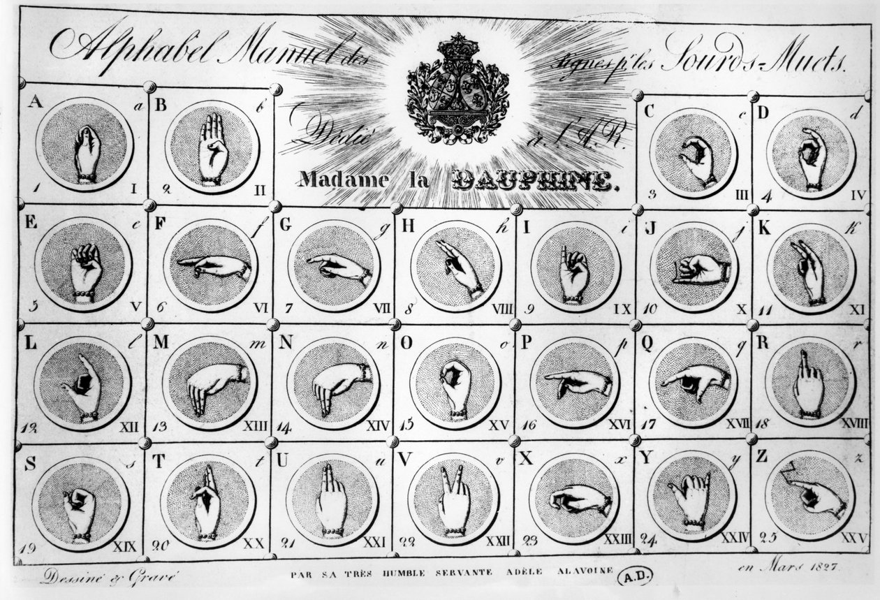 Jelnyelvi ábécé, 1827 (bw fotó) alkotó: Adele Alavoine