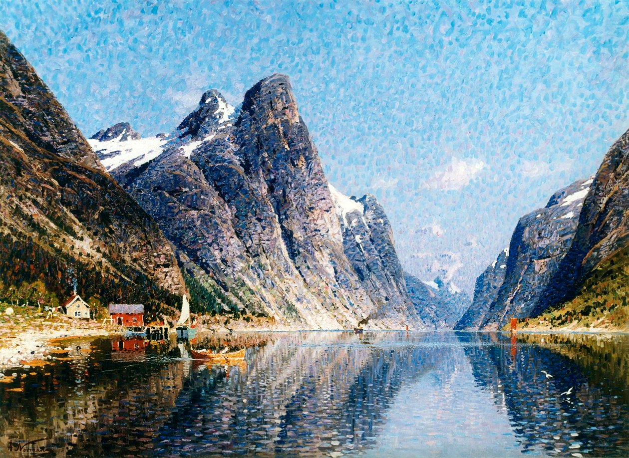 Egy norvég fjord-jelenet”. alkotó: Adelsteen Normann