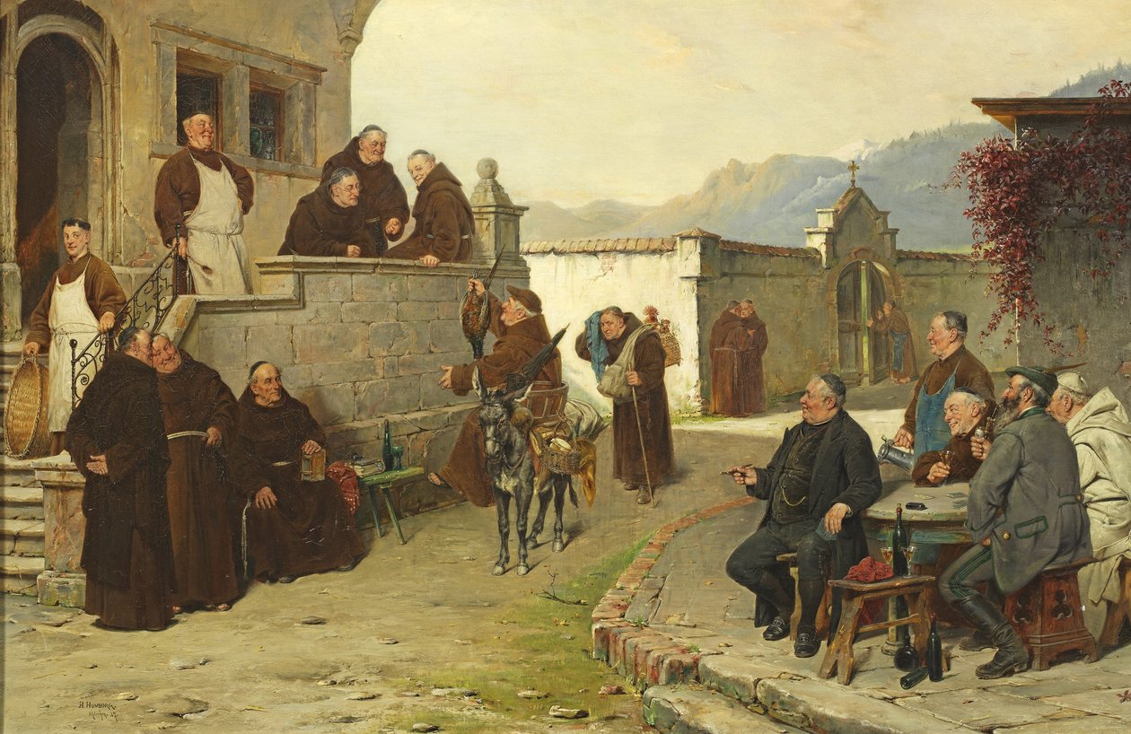 Német: A kolduló szerzetesek megérkezése a kolostorba (udvar) alkotó: Adolf Humborg