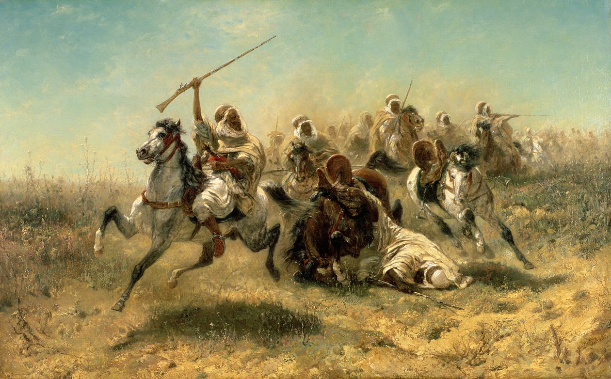 Arab lovasok támadásban, 1869 alkotó: Adolf Schreyer