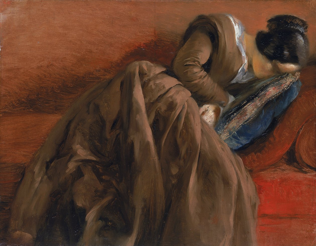 Emilie, a művész nővére, alszik, 1848 körül (olaj, papír, vászonra festve) alkotó: Adolph Menzel