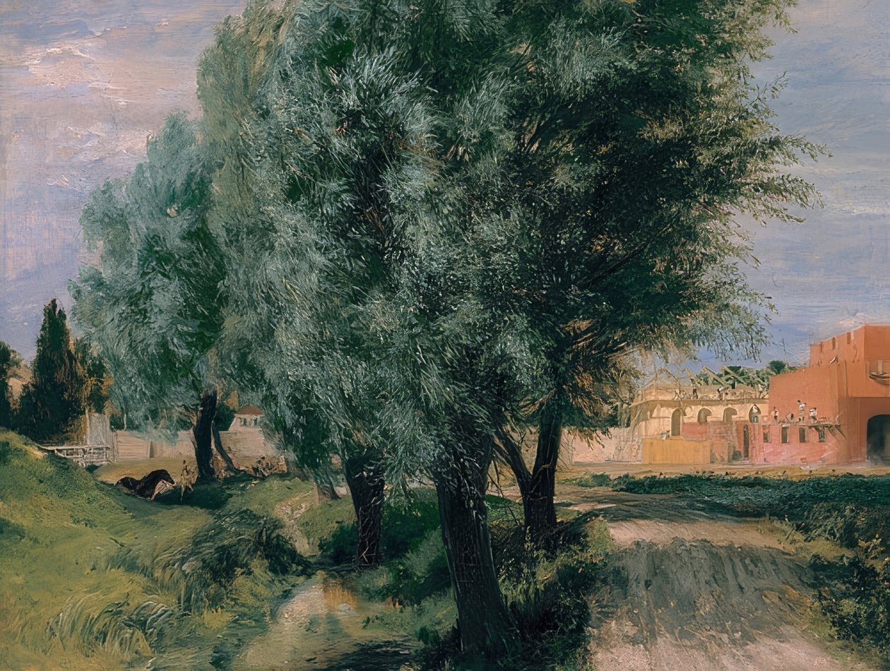 Építési telek fűzfákkal. 1846 alkotó: Adolph Menzel
