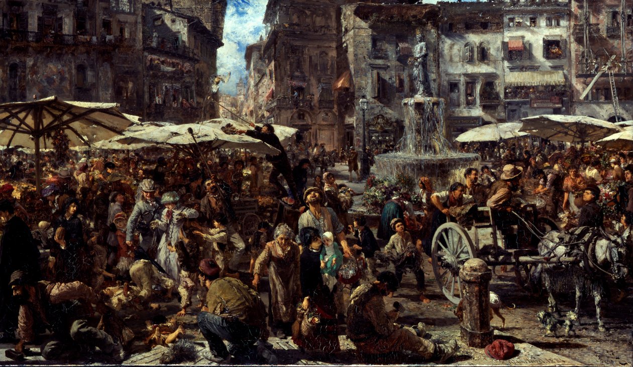 Piazza dErbe Veronában, 1884 alkotó: Adolph Menzel