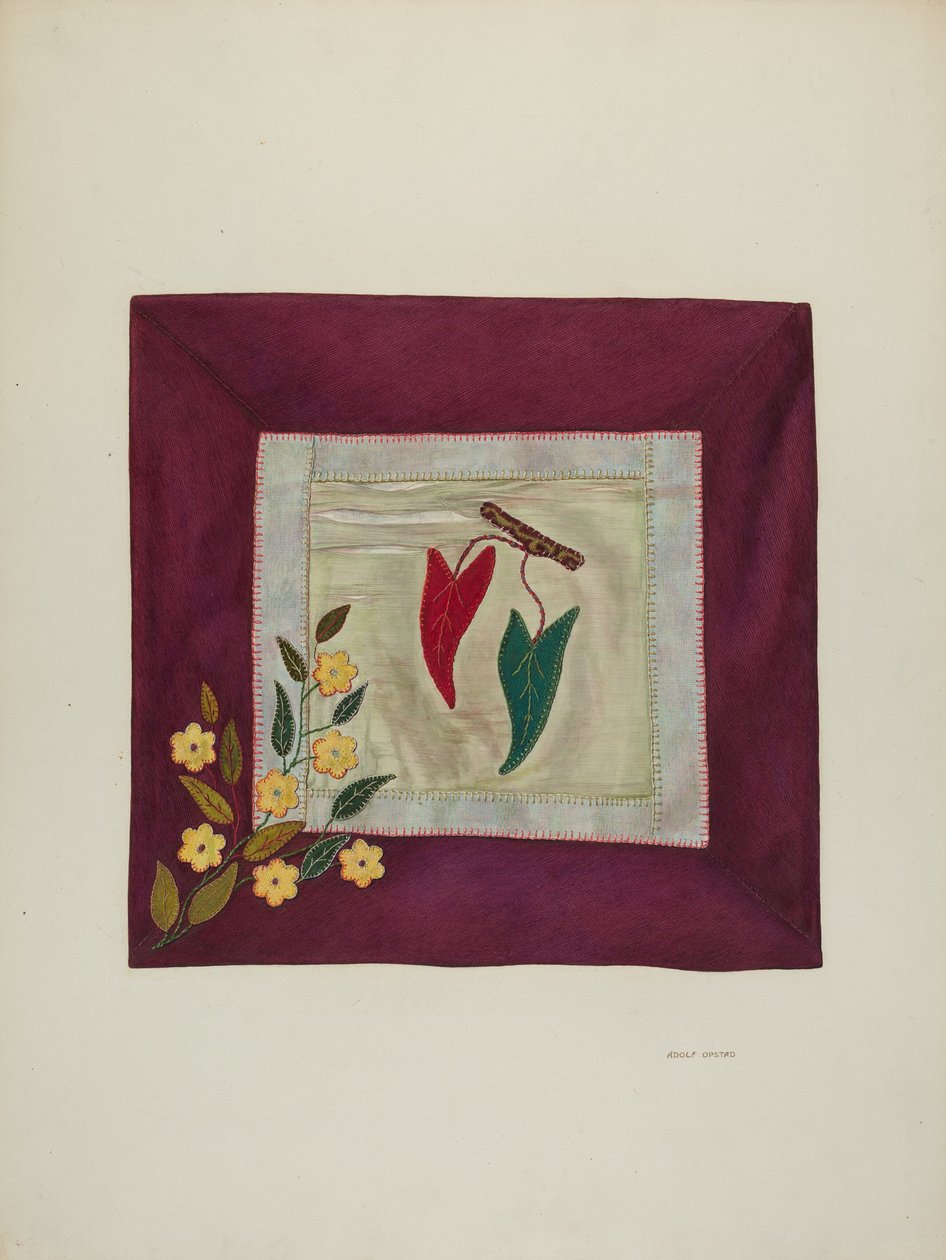 Applikált takarórészlet, 1941. alkotó: Adolph Opstad