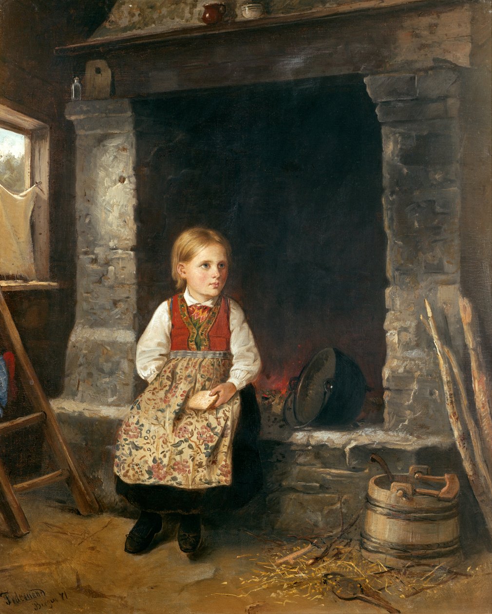A lány a kandallónál alkotó: Adolph Tidemand