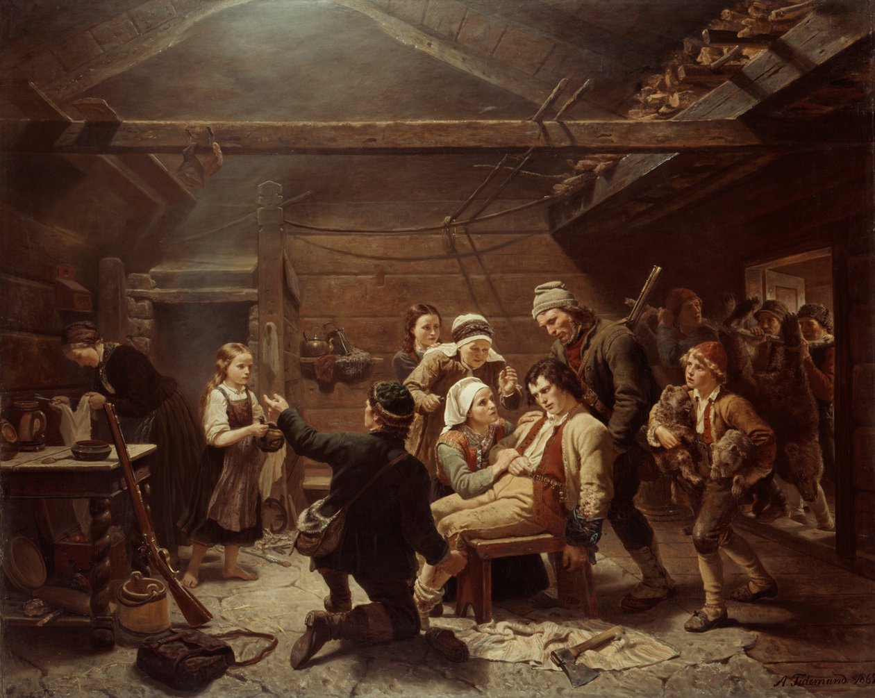 A medvevadászok hazatérnek alkotó: Adolph Tidemand