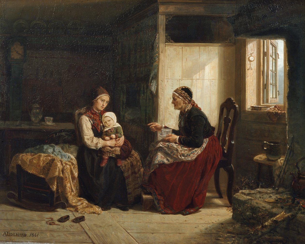 A szomszéd feleség tanácsa (A beteg gyerek) alkotó: Adolph Tidemand