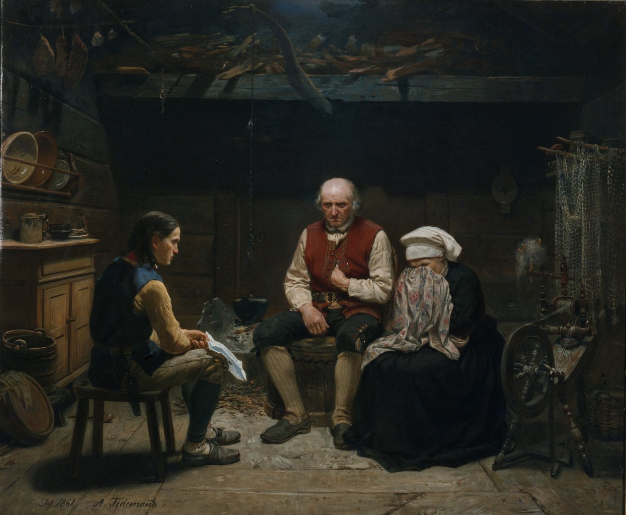Tragikus hírek (olaj, vászon) alkotó: Adolph Tidemand
