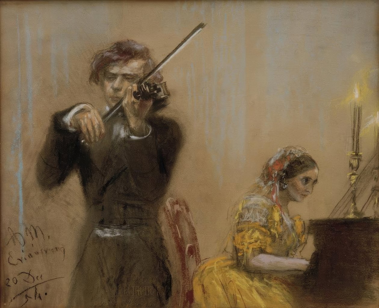 Clara Schumann és Joseph Joachim zenélnek alkotó: Adolph Menzel