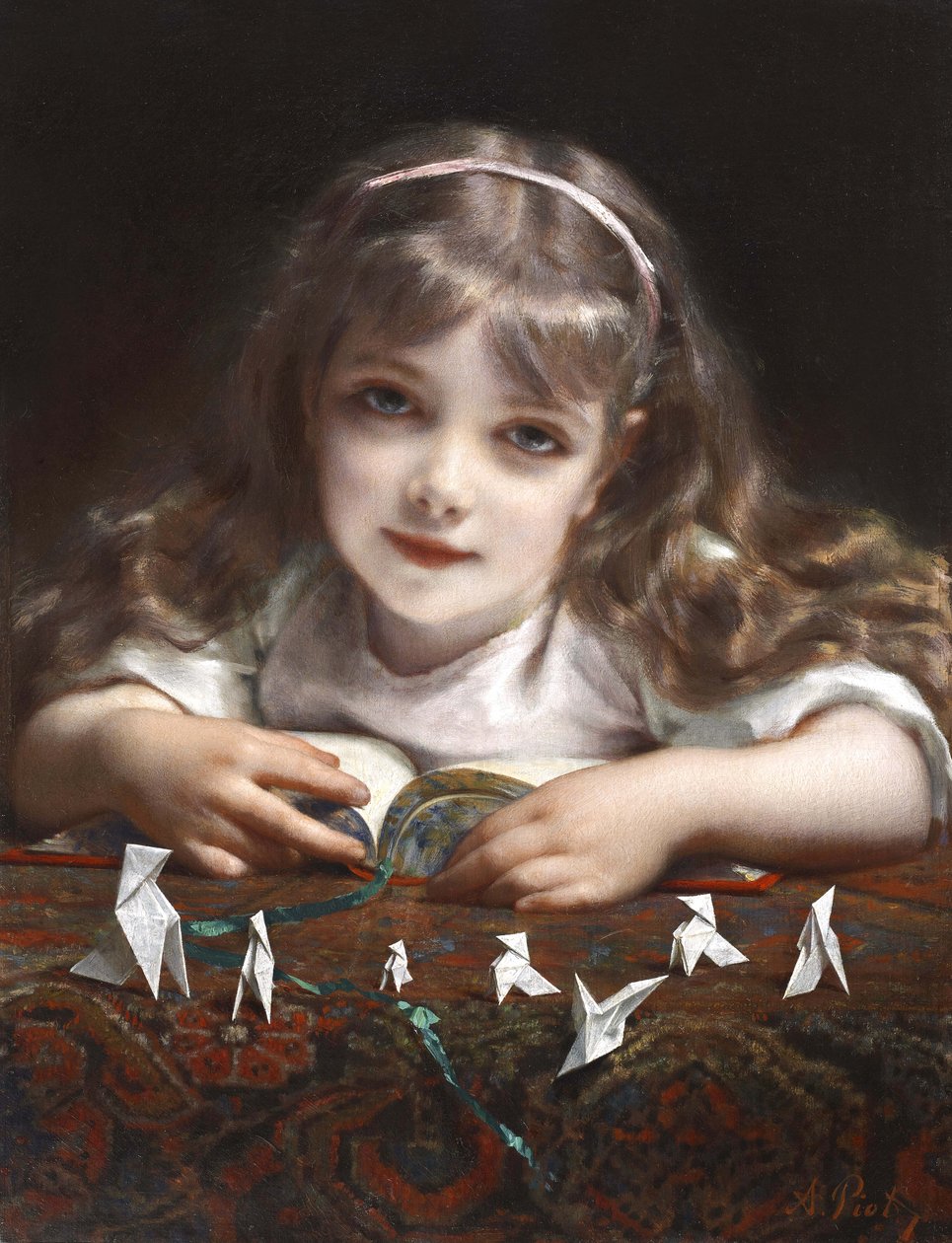 Origami lány madarakkal alkotó: Etienne Adolphe Piot