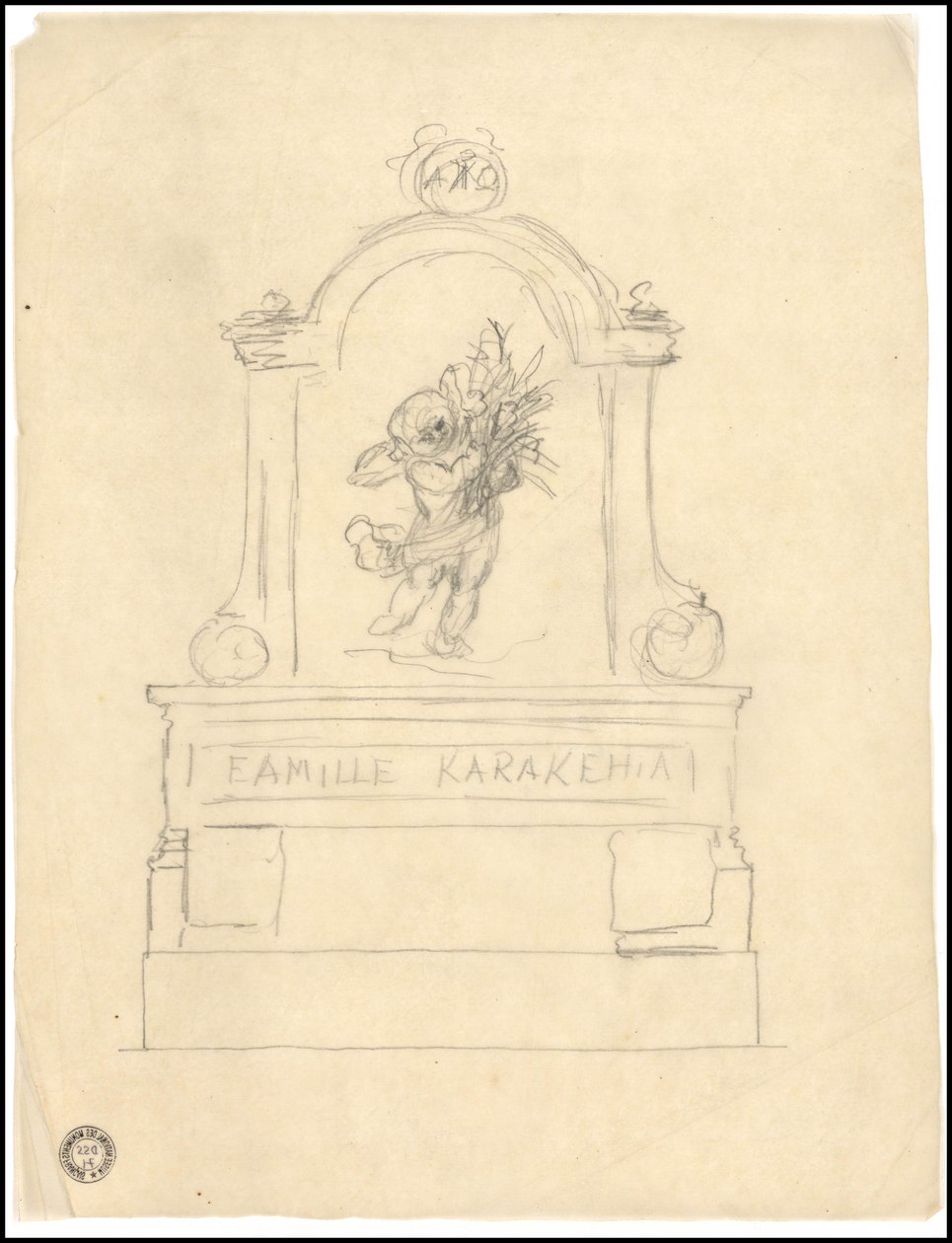 Vázlat a Karakehia család sírjáról a párizsi Père Lachaise temetőben alkotó: Adolphe Victor Geoffroy Dechaume