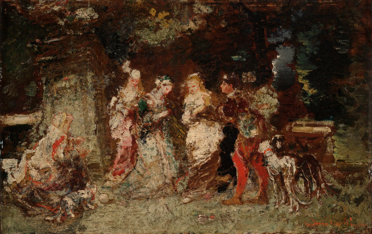 Kerti jelenet alkotó: Adolphe Joseph Thomas Monticelli