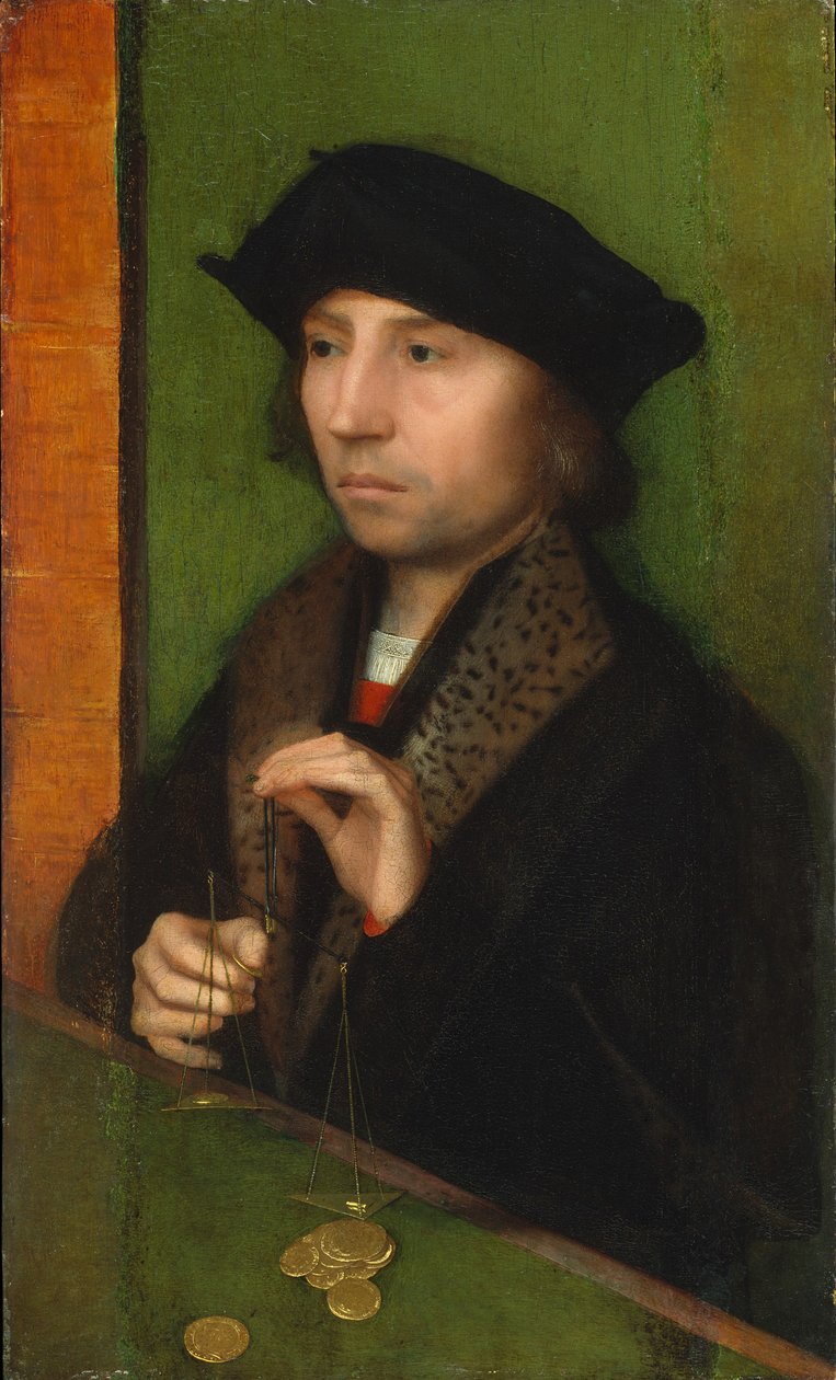 Aranyat mérő ember, 1515-20 körül alkotó: Adriaen Isenbrandt or Isenbrant