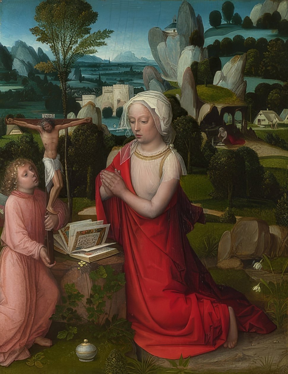 Mária Magdolna egy tájban. 1520 körül alkotó: Adriaen Isenbrandt or Isenbrant