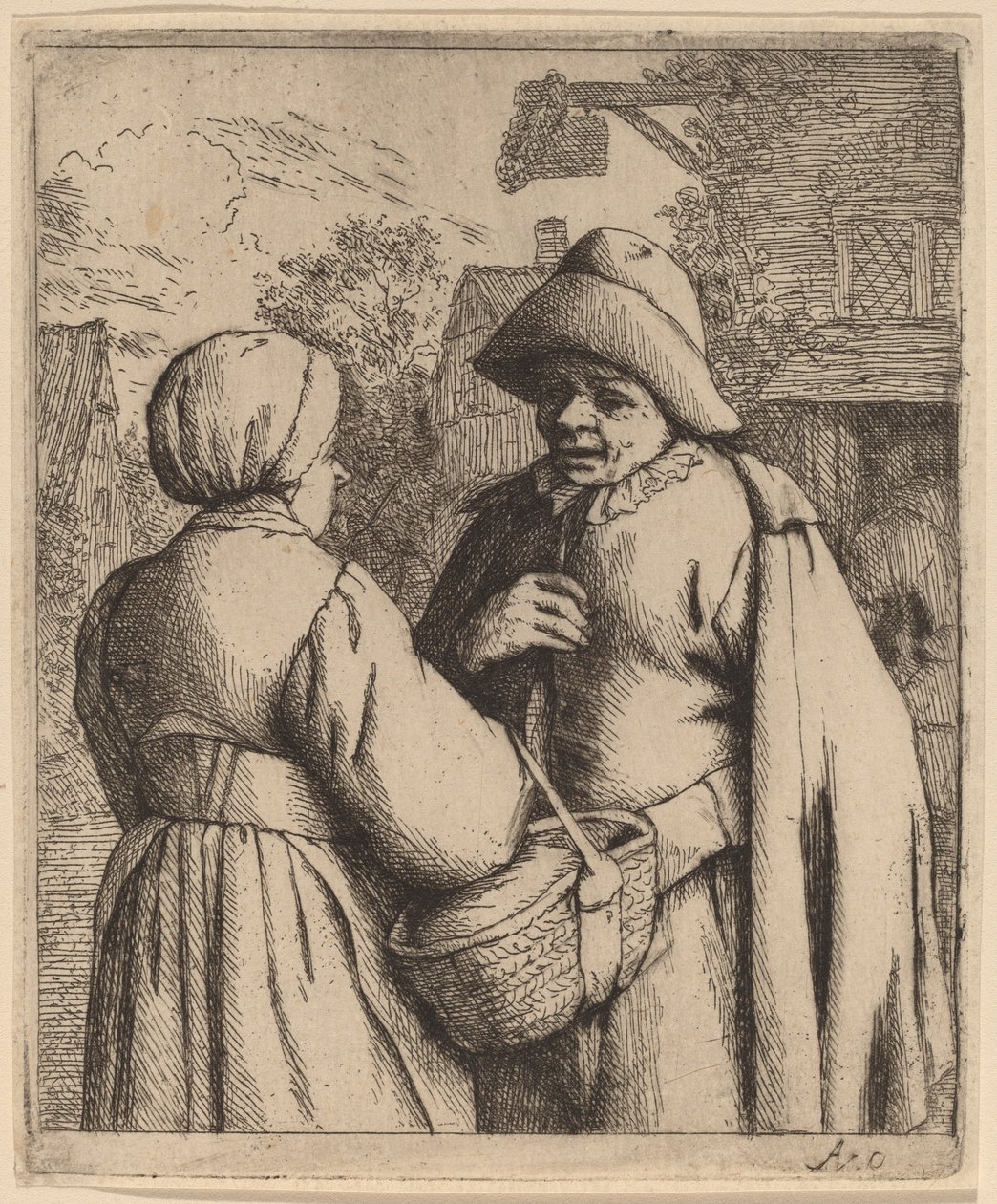 Férfi és nő beszélget alkotó: Adriaen van Ostade