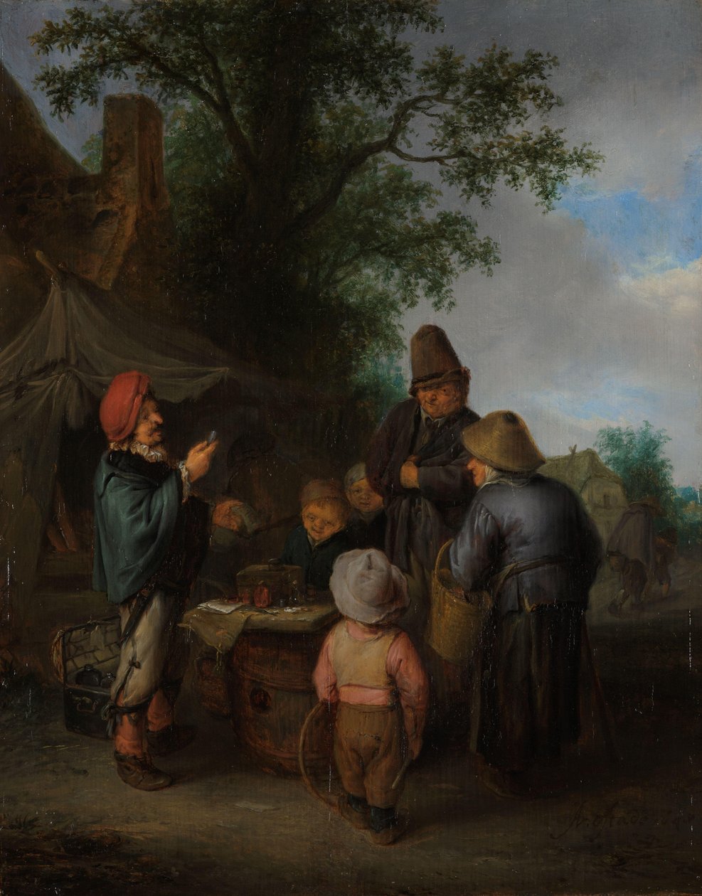 A Quacksalver alkotó: Adriaen van Ostade