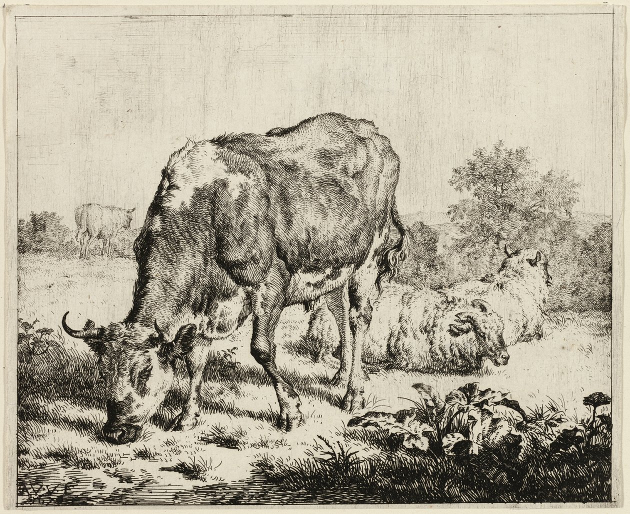 Egy tehén és három birka alkotó: Adriaen van de Velde
