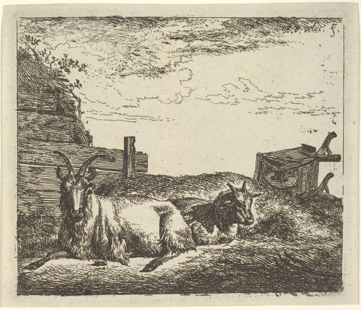 Fekvő kecskék, különböző állatokból. alkotó: Adriaen van de Velde